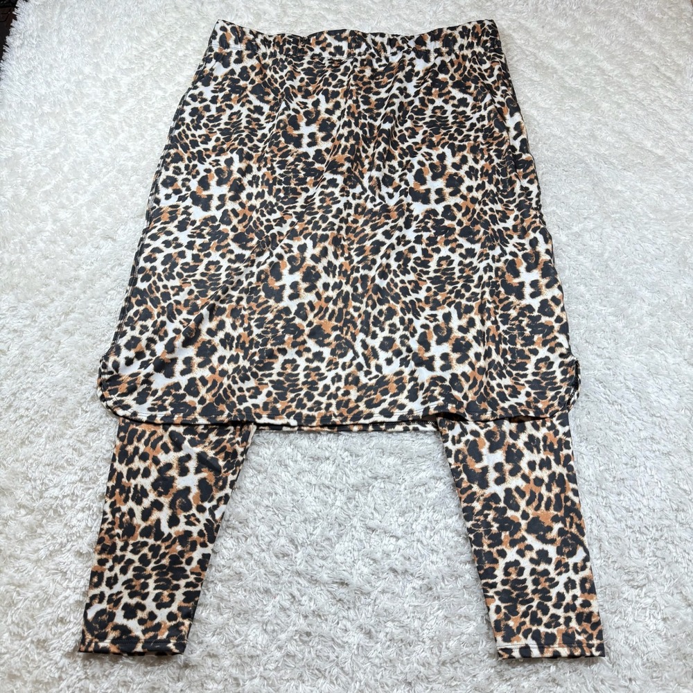 Leopard Print Pencil Skirt with Leggings - Brown/Black